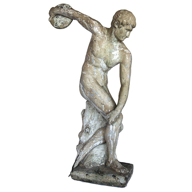 Cast Stone Statue of Disc Thrower For Sale
