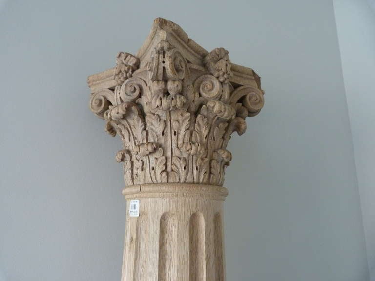 Greco Roman Carved Wood Corinthian Style Column For Sale