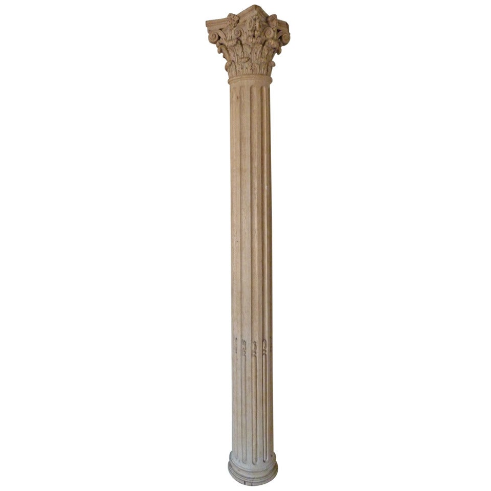 Carved Wood Corinthian Style Column For Sale