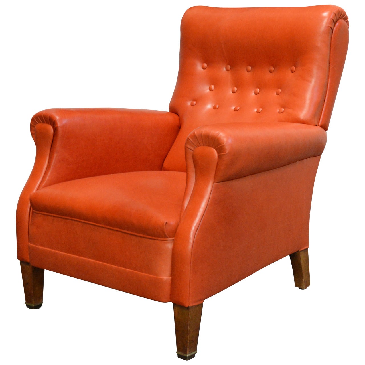 Vintage Swedish Orange Leather Lounge Chair