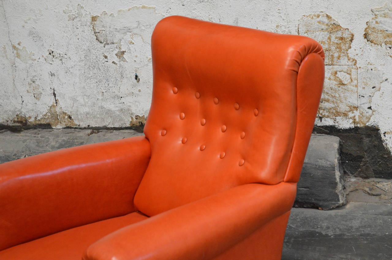 Mid-20th Century Vintage Swedish Orange Leather Lounge Chair