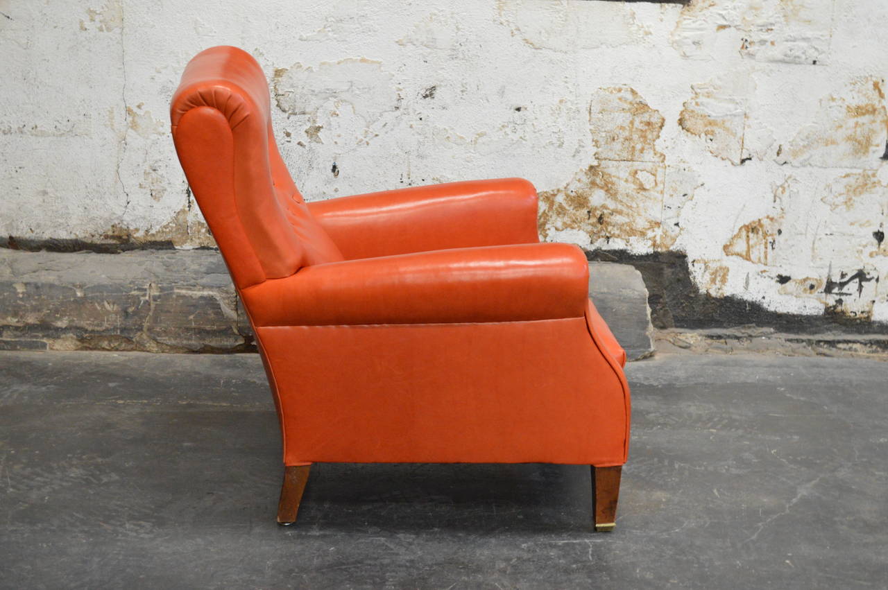 Scandinavian Modern Vintage Swedish Orange Leather Lounge Chair