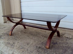 Retro Modern Curved Jacaranda and Glass Coffee Table