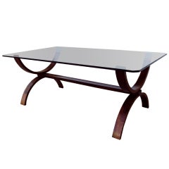 Vintage Modern Curved Jacaranda and Glass Coffee Table 1