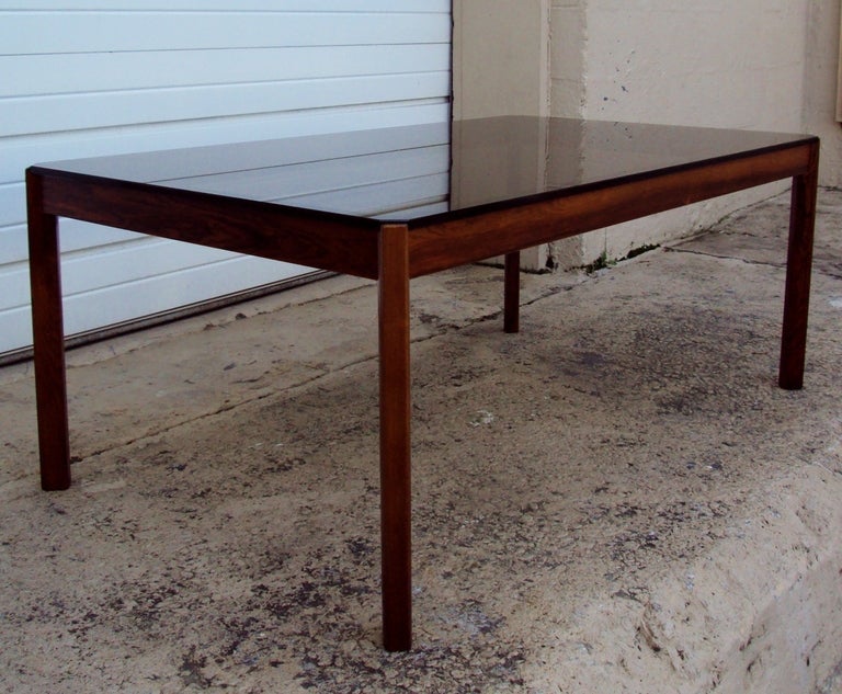 Coffee table of jacaranda wood with original smoke glass top