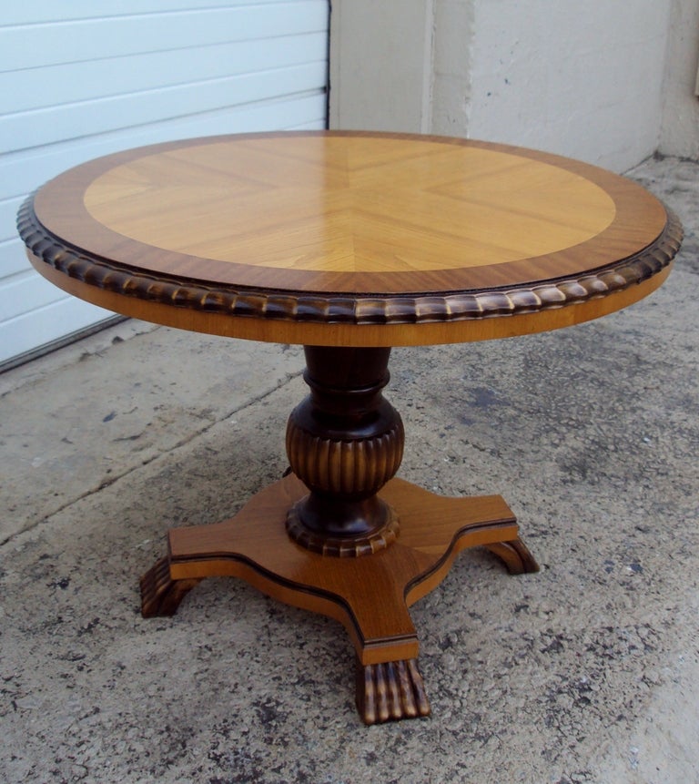 Birch Swedish Art Deco Round Pedestal End Table For Sale