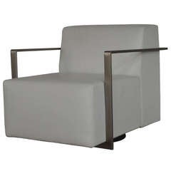 Vintage Modern White Leather Swivel Chair