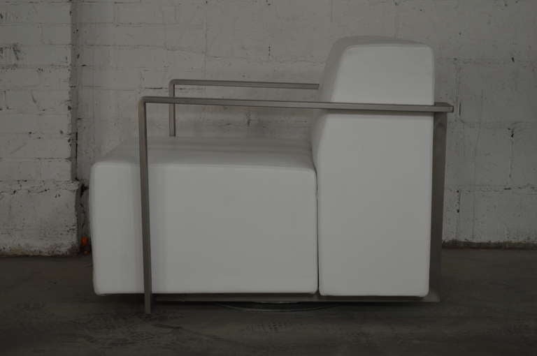 20th Century Vintage Modern White Leather Swivel Chair