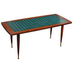 Mid-Century Modern Turquoise Tile-Top Coffee Table