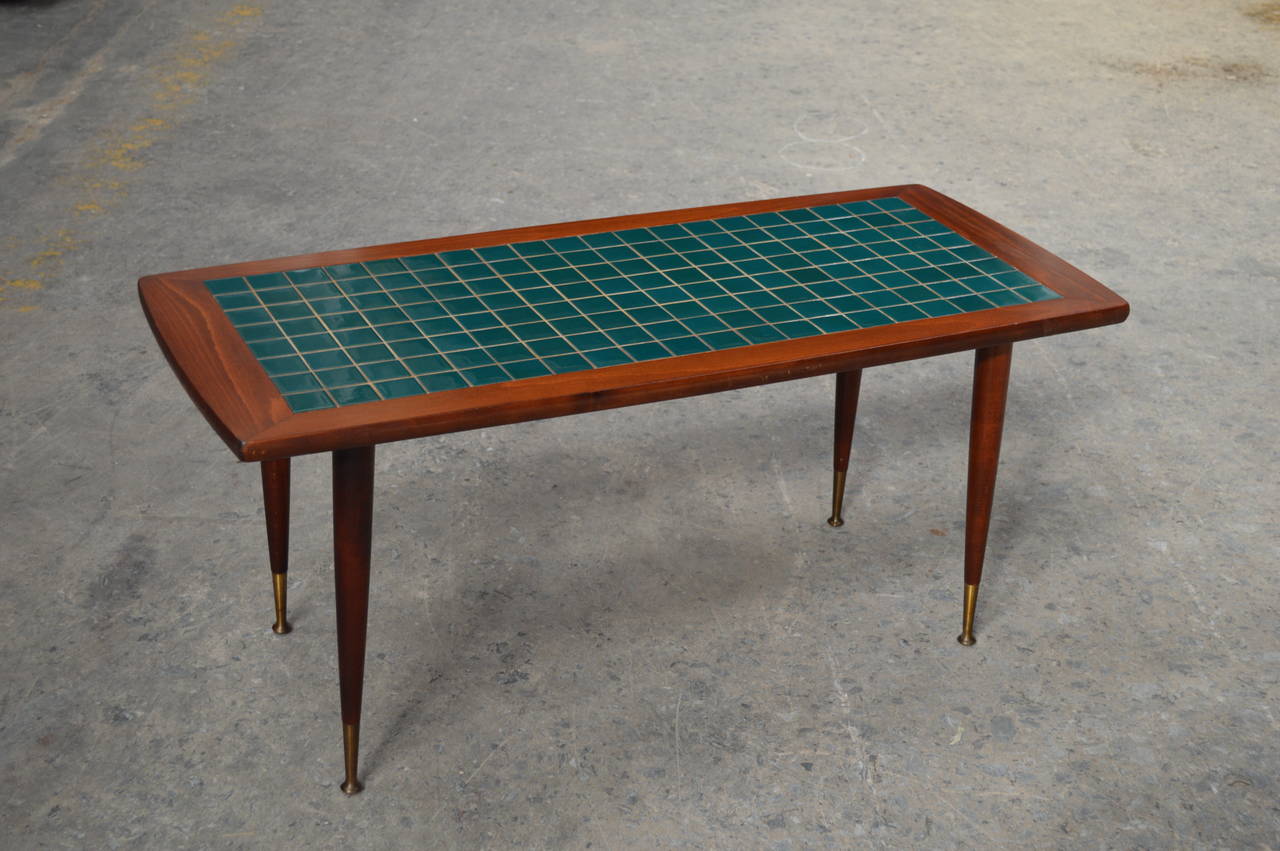 Swedish Mid-Century Modern Turquoise Tile-Top Coffee Table