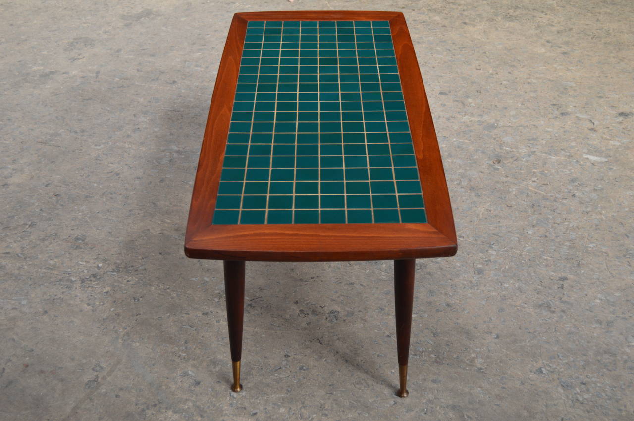 Scandinavian Modern Mid-Century Modern Turquoise Tile-Top Coffee Table
