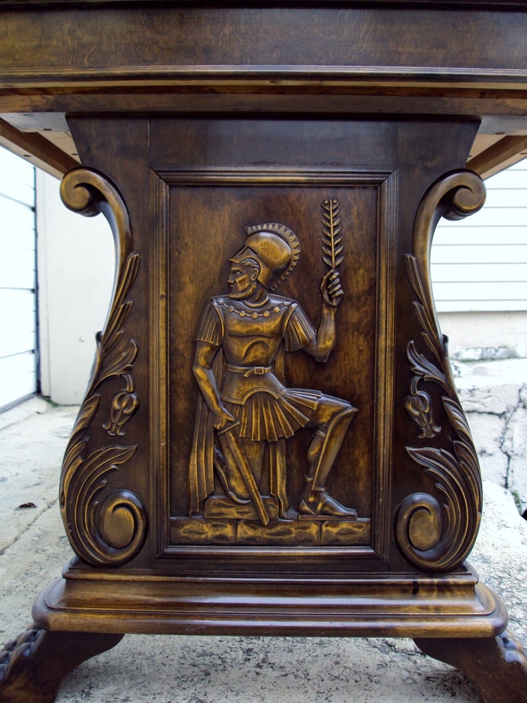 Swedish Neoclassical Art Deco Carved "Bibliotek" Library or Writing Table