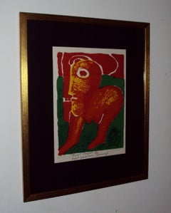 Retro Framed Swedish Lithograph by Bengt Lindstrom