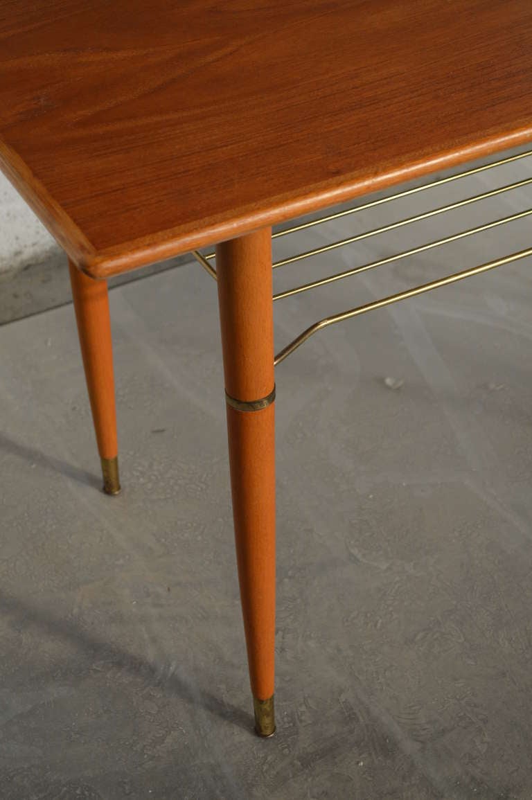 Mid-Century Modern Teak Table with Brass Shelf, Sweden circa 1950 In Good Condition For Sale In Atlanta, GA