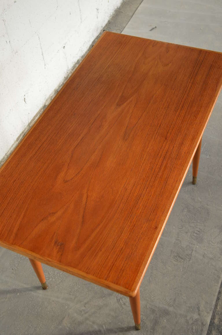 Mid-Century Modern Teak Table with Brass Shelf, Sweden circa 1950 For Sale 1