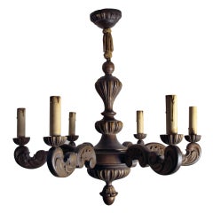 Vintage Swedish Carved Wood Rococo Style 6-Arm Chandelier