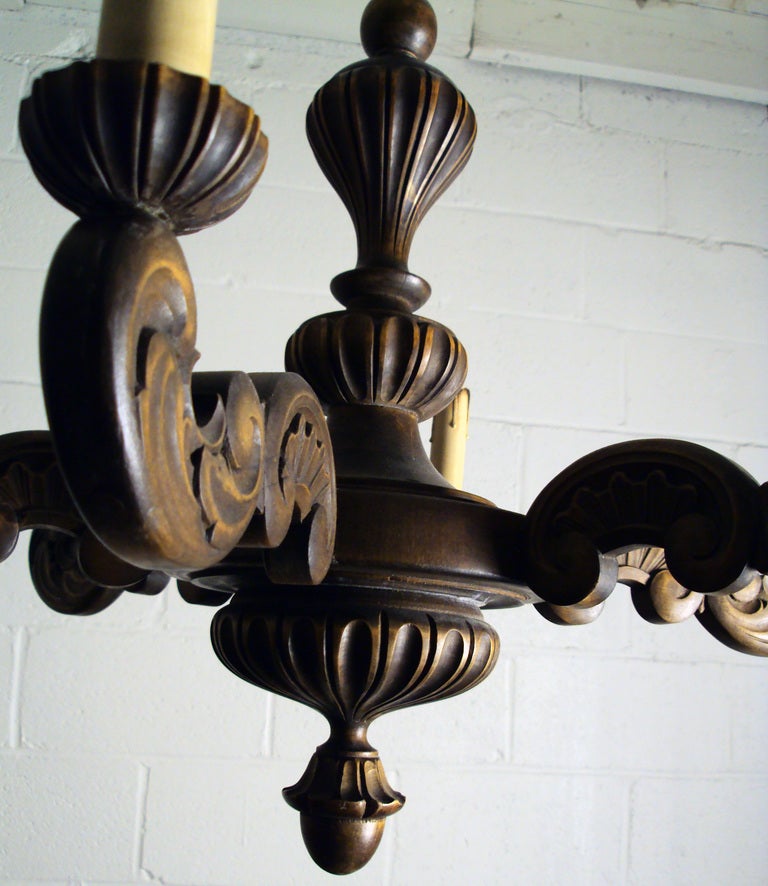 Vintage Swedish Carved Wood Rococo Style 6-Arm Chandelier at 1stDibs