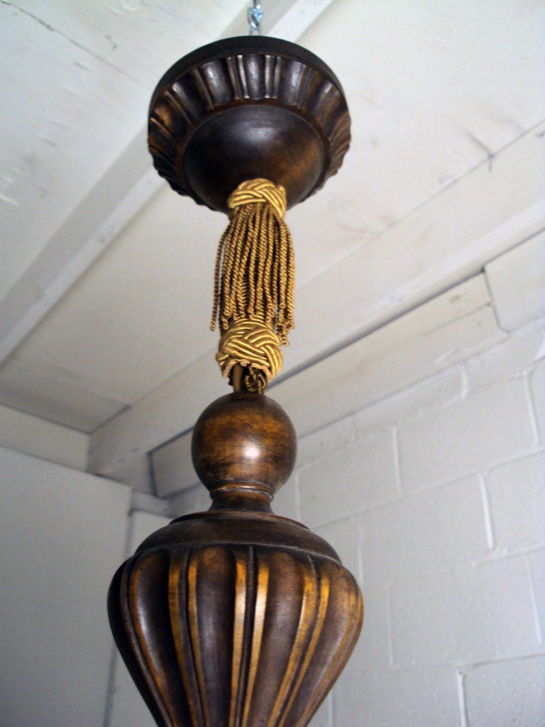 Mid-20th Century Vintage Swedish Carved Wood Rococo Style 6-Arm Chandelier
