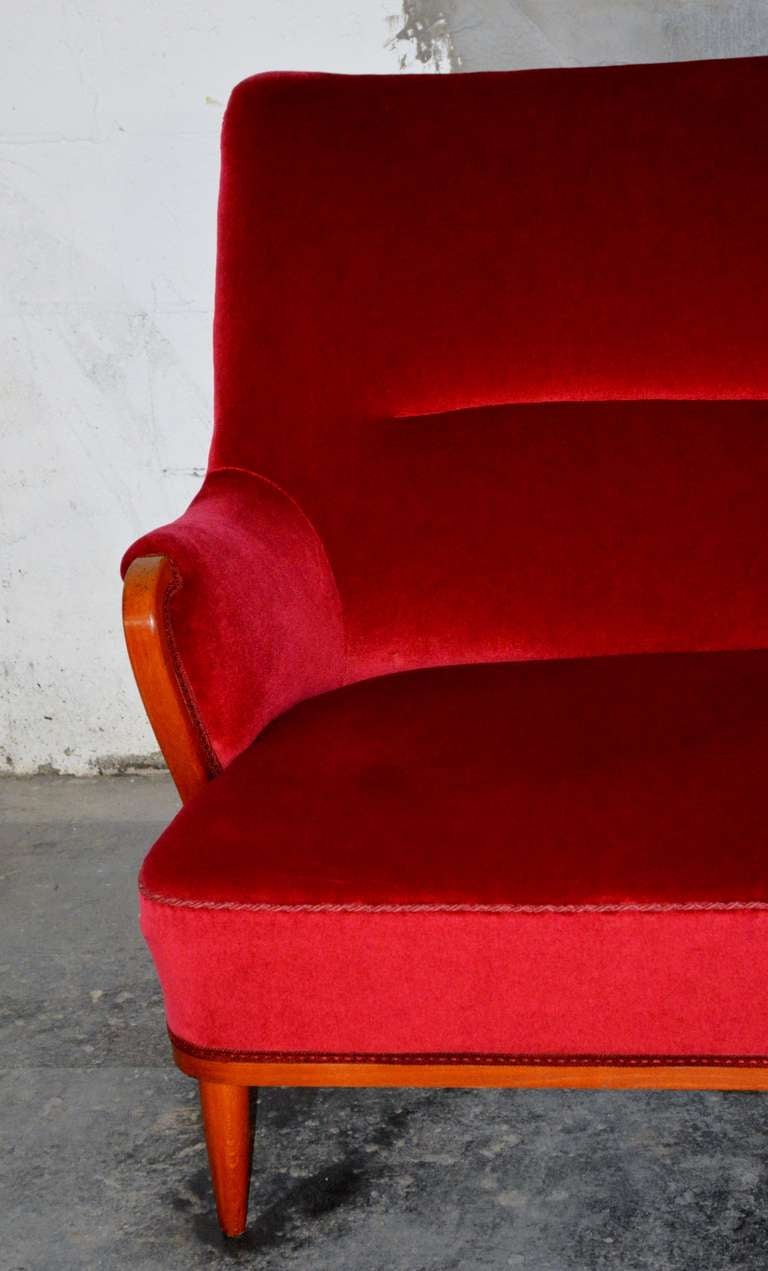 Velvet Swedish Art Moderne Settee Sofa For Sale