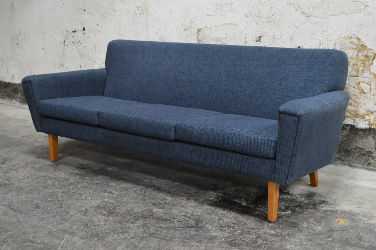 mid century blue sofa