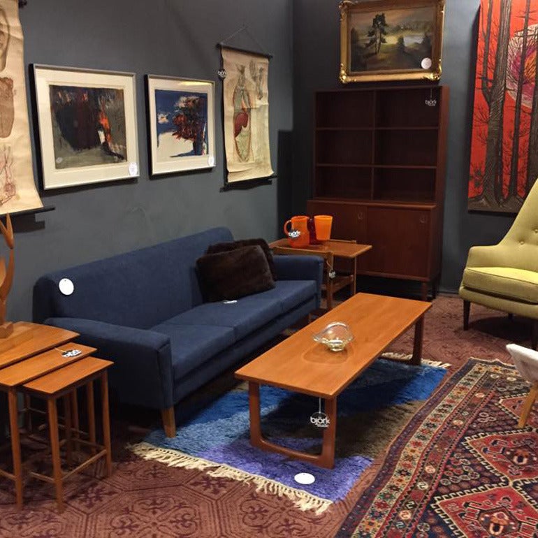 Swedish Mid-Century Modern Blue Sofa 1