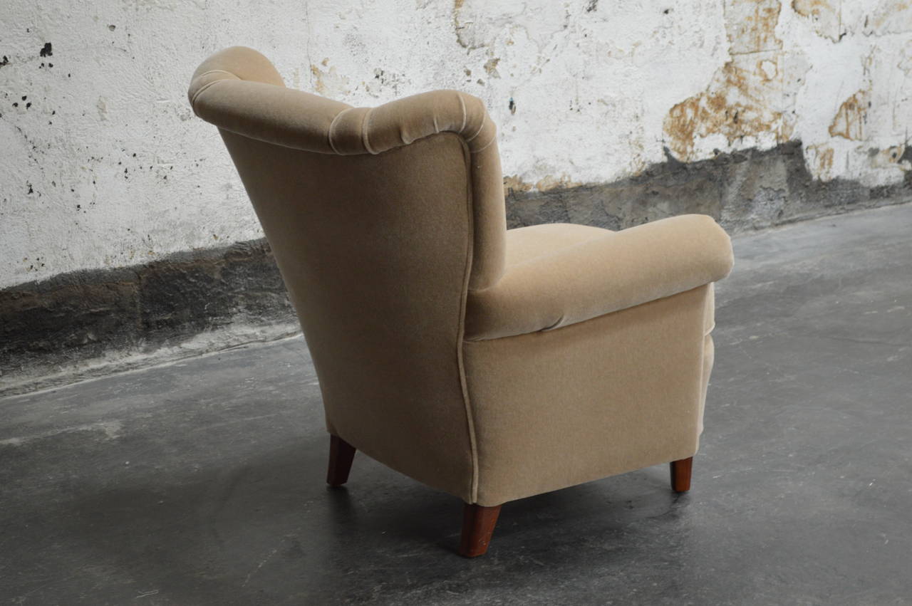 Mid-20th Century Swedish Art Deco Moderne Mohair Club Chair
