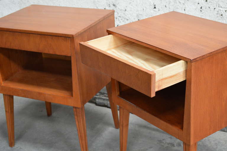 Pair of Swedish Mid Century Modern Teak Nightstands In Excellent Condition In Atlanta, GA