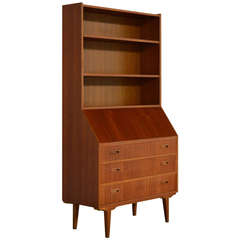 Retro Swedish Mid-Century Modern Mahogany Desk and Hutch