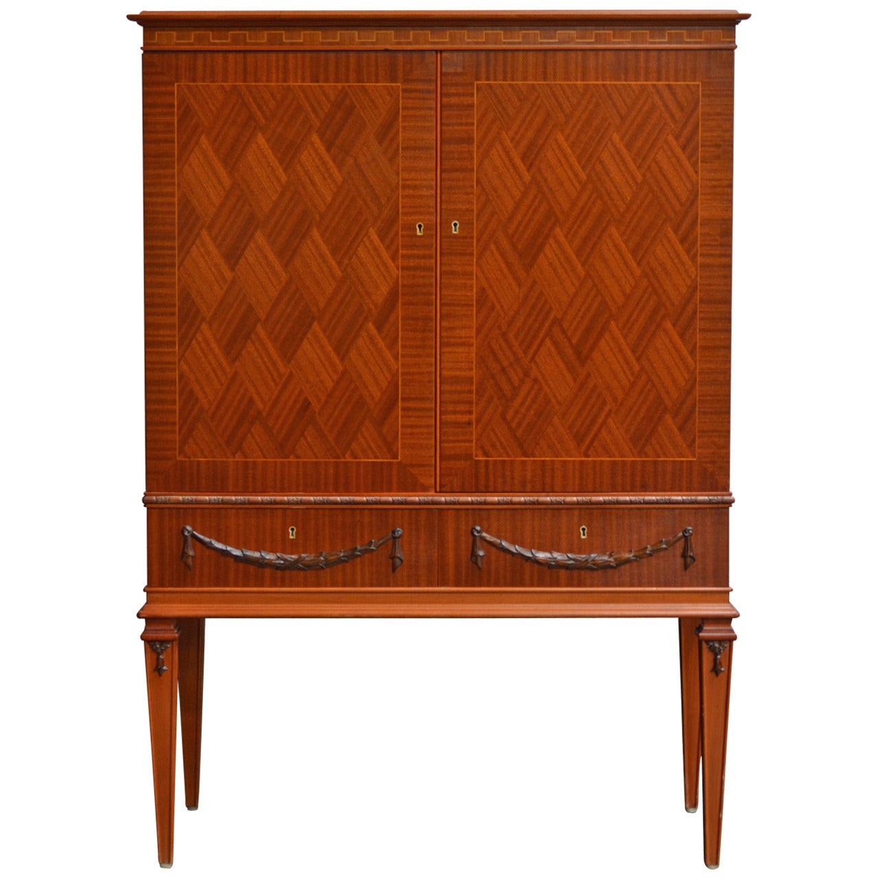 Swedish Gustavian Style Mahogany Linen or Bar Cabinet