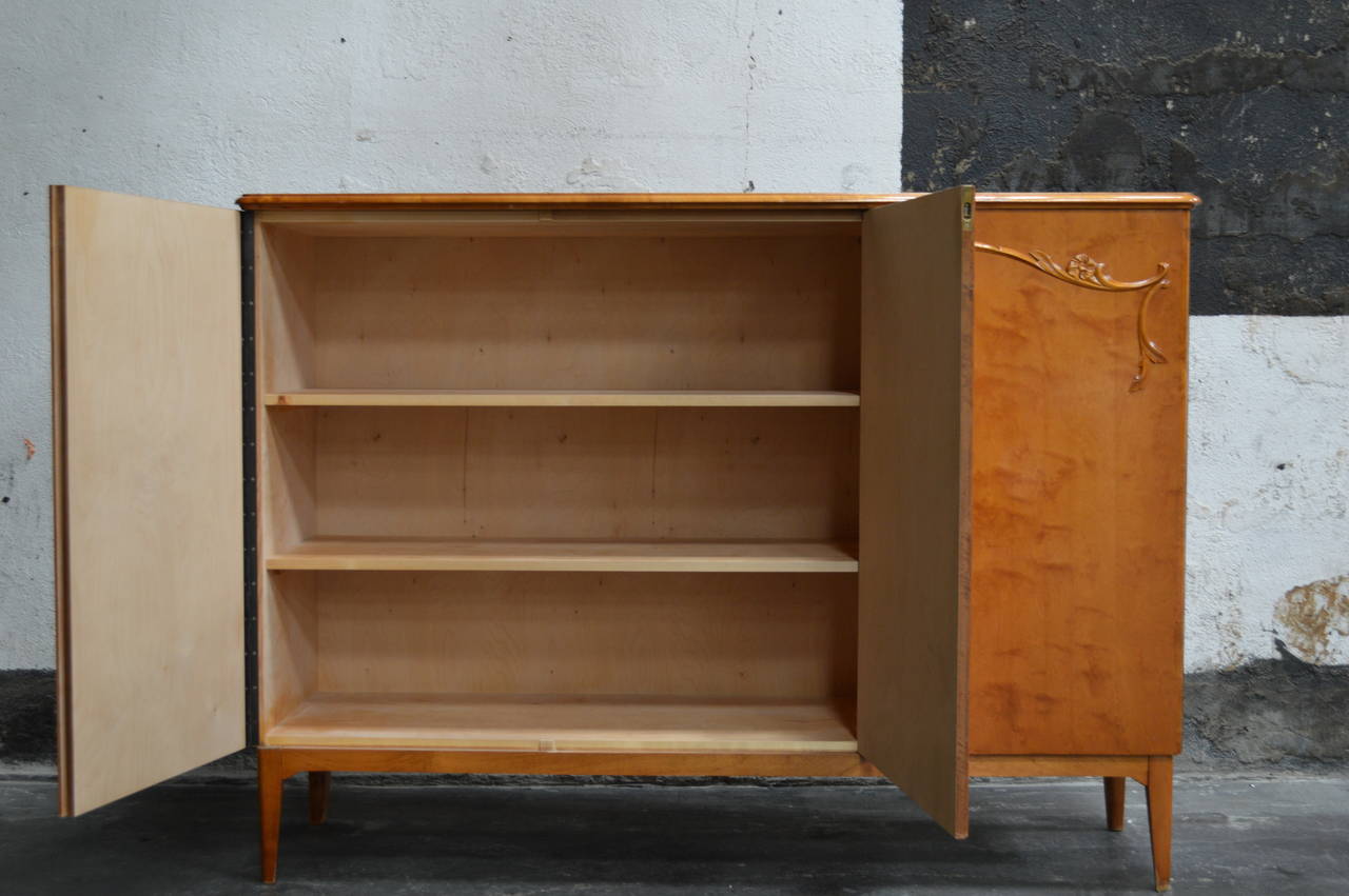 Mid-20th Century Swedish Art Moderne Three-Door Golden Flame Birch Credenza