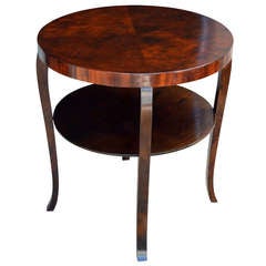 Swedish Round Art Deco Flame Birch End or Side Table with Shelf