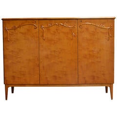 Swedish Art Moderne Three-Door Golden Flame Birch Credenza 3