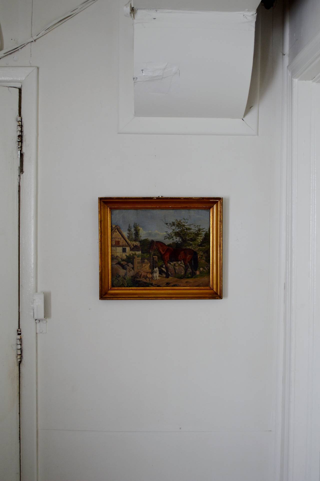 Antique Framed Flemish Equine and Dog Painting For Sale 3