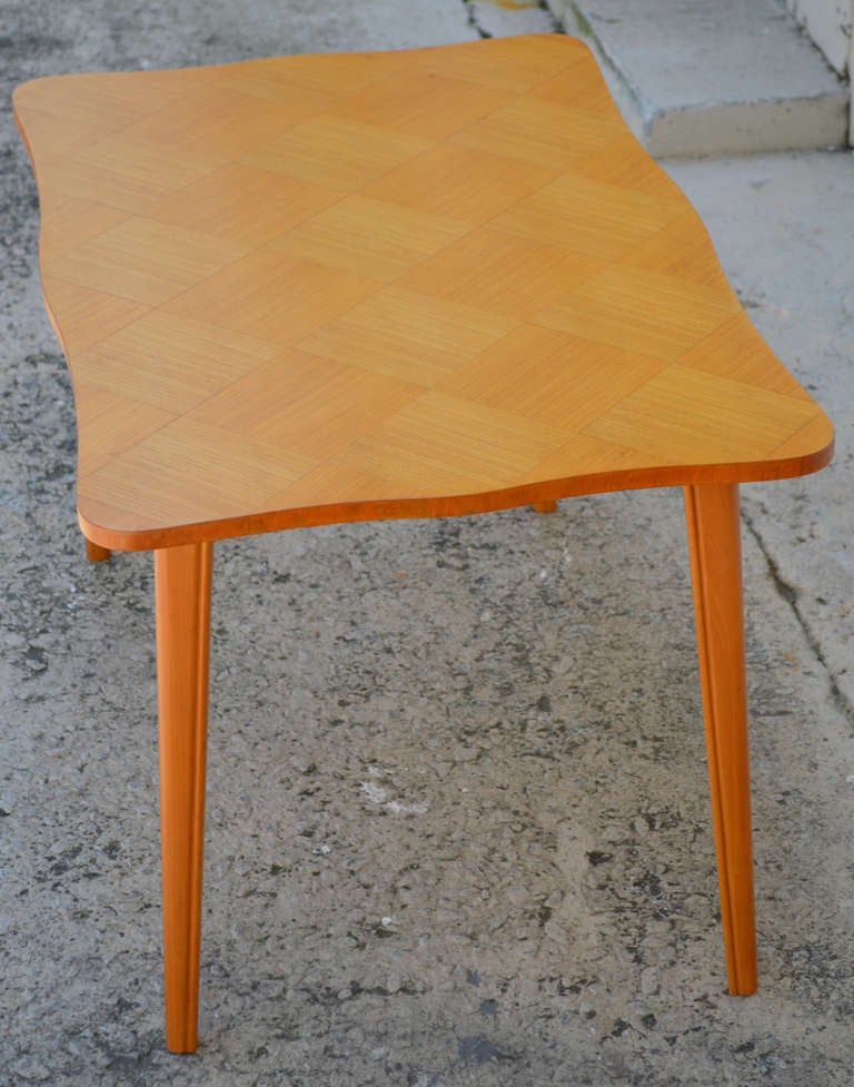 Swedish Scalloped Edge Parquetry Side or End Table For Sale 1