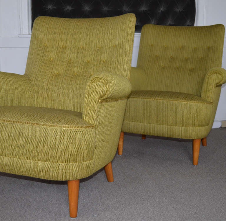 Mid-20th Century Pair of Vintage Swedish Carl Malmsten Hemmakvall Armchairs For Sale