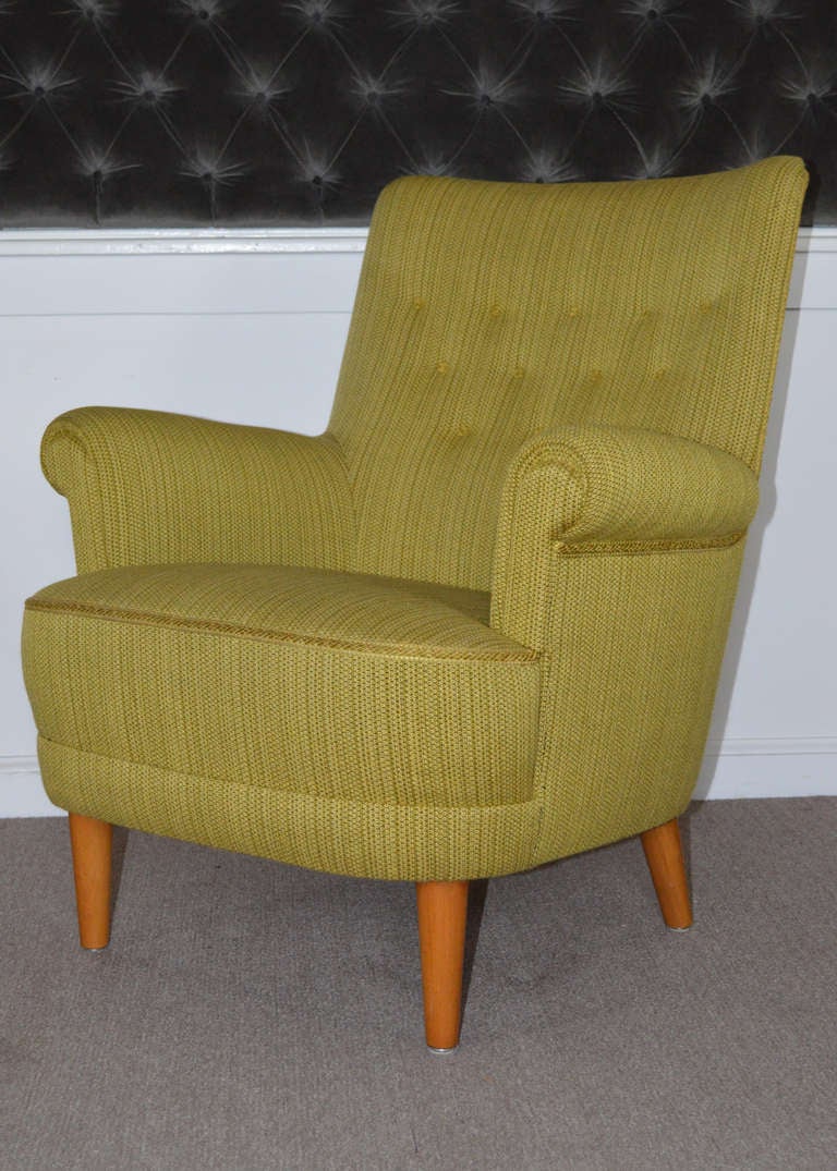 Wool Pair of Vintage Swedish Carl Malmsten Hemmakvall Armchairs For Sale