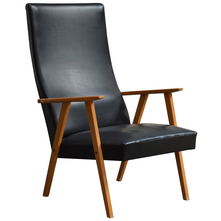 Swedish Mid-Century Modern High Back Lounge Armchair For Sale at