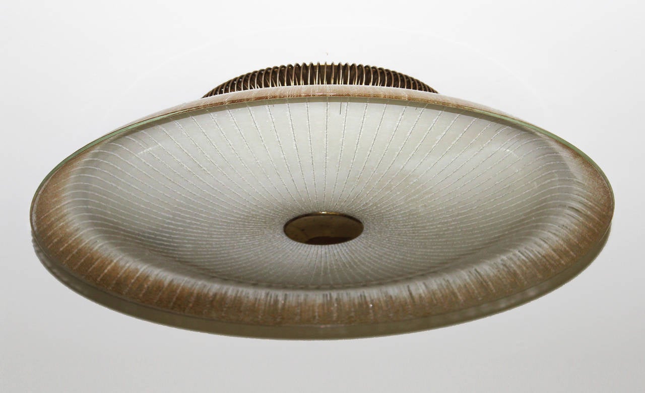 American Lightolier Mid-Century Ceiling Fixture with Murano Glass Diffuser