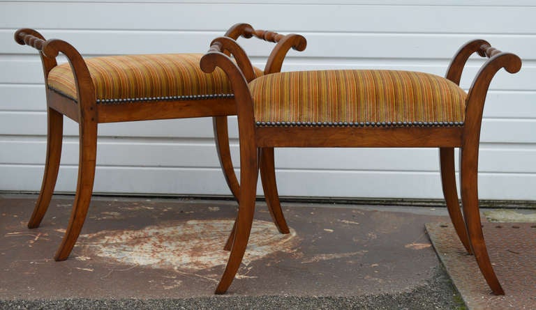 Pair of Swedish Karl Johan (Biedermeier) Revival Bench Stools