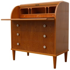 Used Swedish Art Moderne Elm Roll-Top Secretary Writing Desk