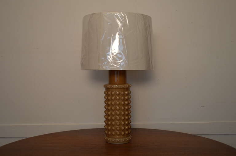 Swedish Caramel Glass Table Lamp by Helena Tynell for Luxus of Sweden. Includes new custom shade.