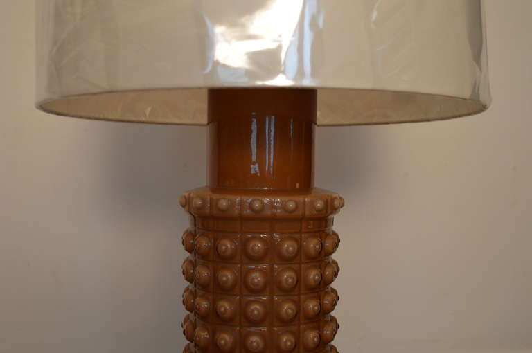 Mid Century Swedish Mocha Glass Table, Mocha Metal Table Lamp