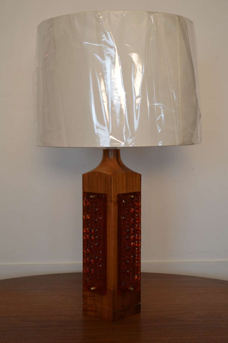 mid century amber glass table lamp