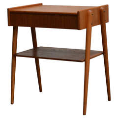 Mid Century Teak Petite Side Table or Nightstand with Drawer and Shelf