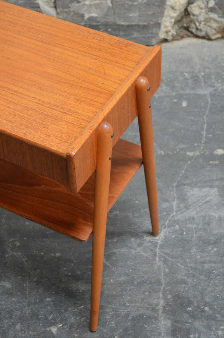 Swedish Mid Century Teak Petite Side Table or Nightstand with Drawer and Shelf