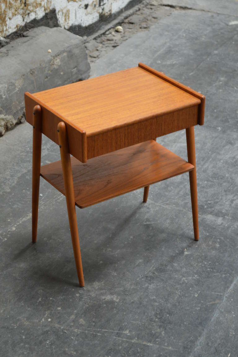 Mid-20th Century Mid Century Teak Petite Side Table or Nightstand with Drawer and Shelf