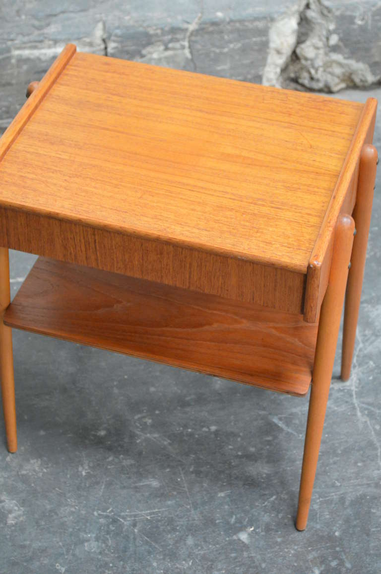 Mid Century Teak Petite Side Table or Nightstand with Drawer and Shelf 2