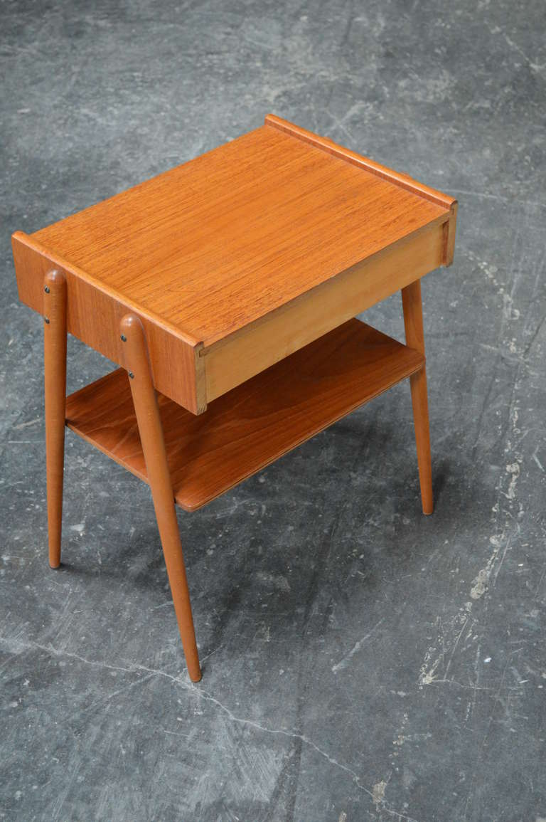 Mid Century Teak Petite Side Table or Nightstand with Drawer and Shelf 3