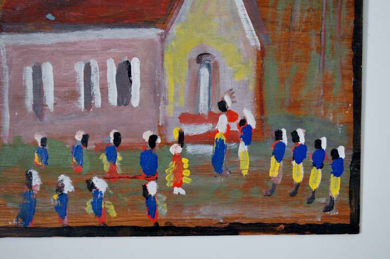 Folk Art Jimmy Lee Sudduth Signed Original Mixed Media Painting of Schoolhouse