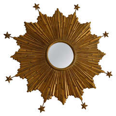 Vintage Giltwood Sunburst Mirror with Stars